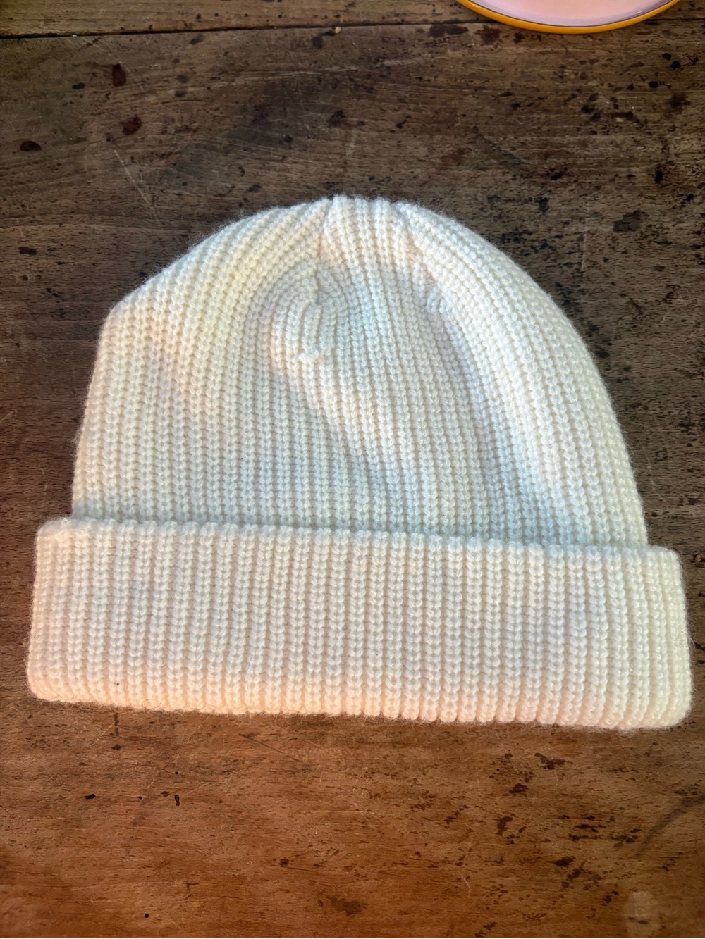 Kids Cream Ribbed Knit Beanie
